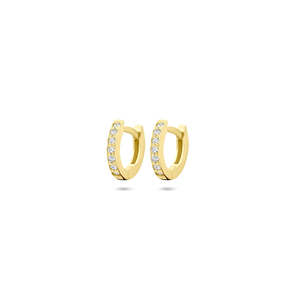 14k gold Klappohrringe mit Diamanten, 10 mm, mit funkelnden Steinen an der Vorderseite