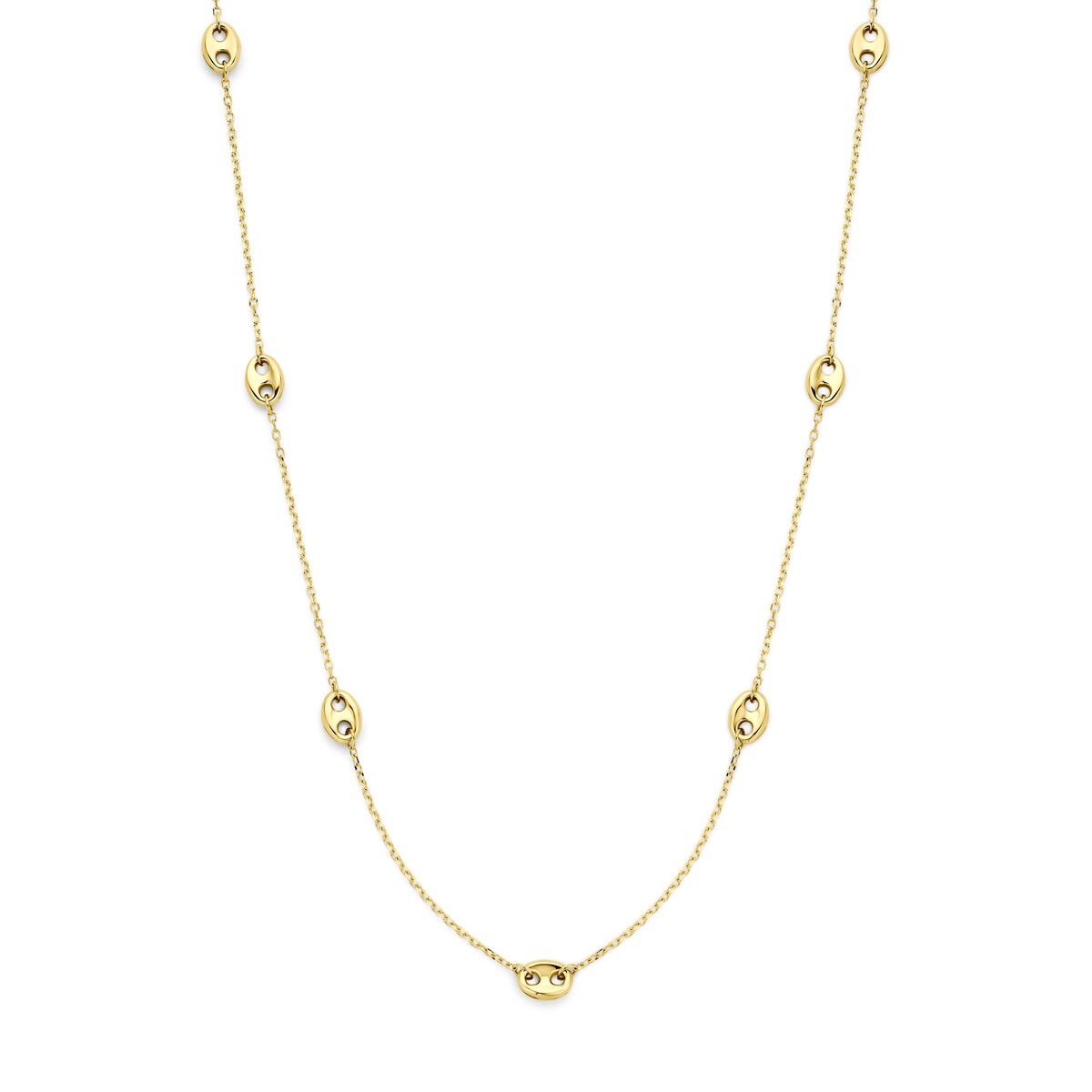 Kette aus 14k Gelbgold mit Kaffee-Bohnen-Elementen in gleichmäßigen Abständen