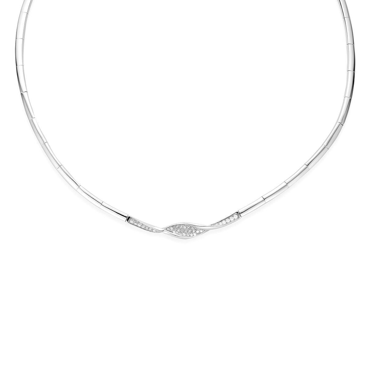 Gerhodiniertes 925 Silbercollier mit Zirkonia und feiner, geschwungener Form