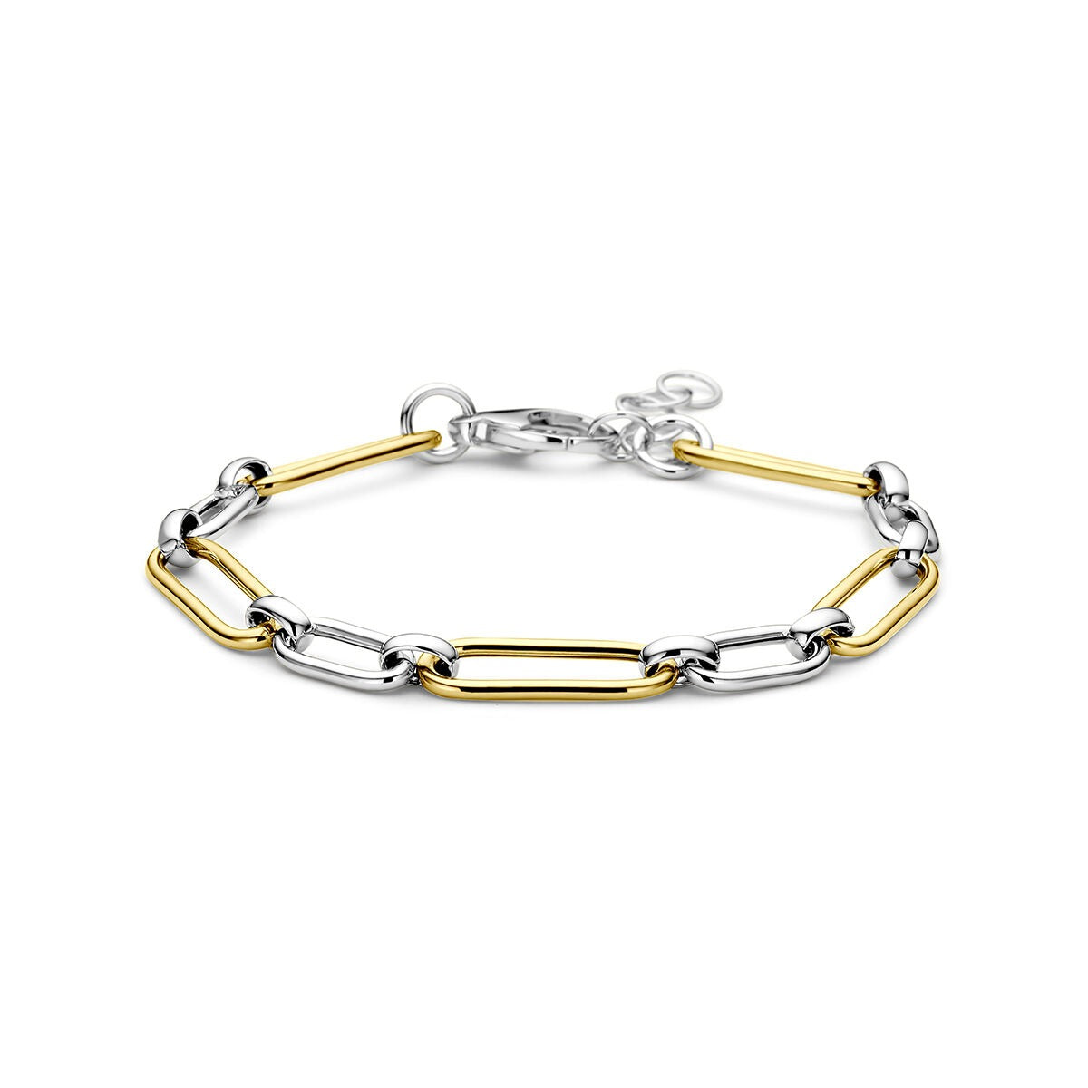 Vergoldetes und rhodiniertes 925 Silber-Mesh-Armband mit Paperclip-Design in zwei Farben