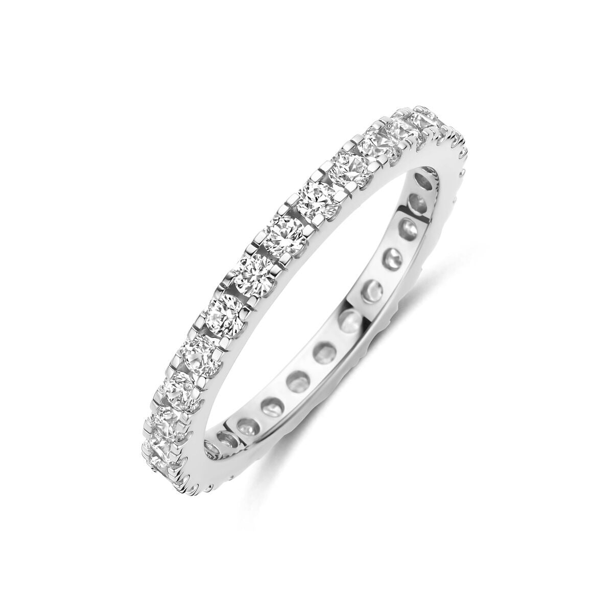 Gerhodinierter 925er Silberring mit Zirkonia-Steinen von 2,2 mm in einer schlichten, runden Form
