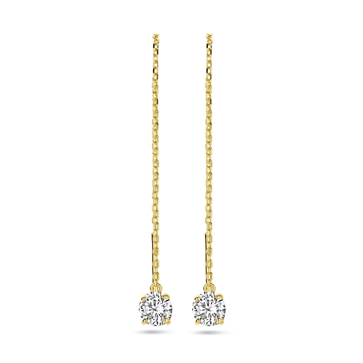Durchzieher-Ohrringe aus 9 Karat Gelbgold mit Zirkonia und funkelndem Stein
