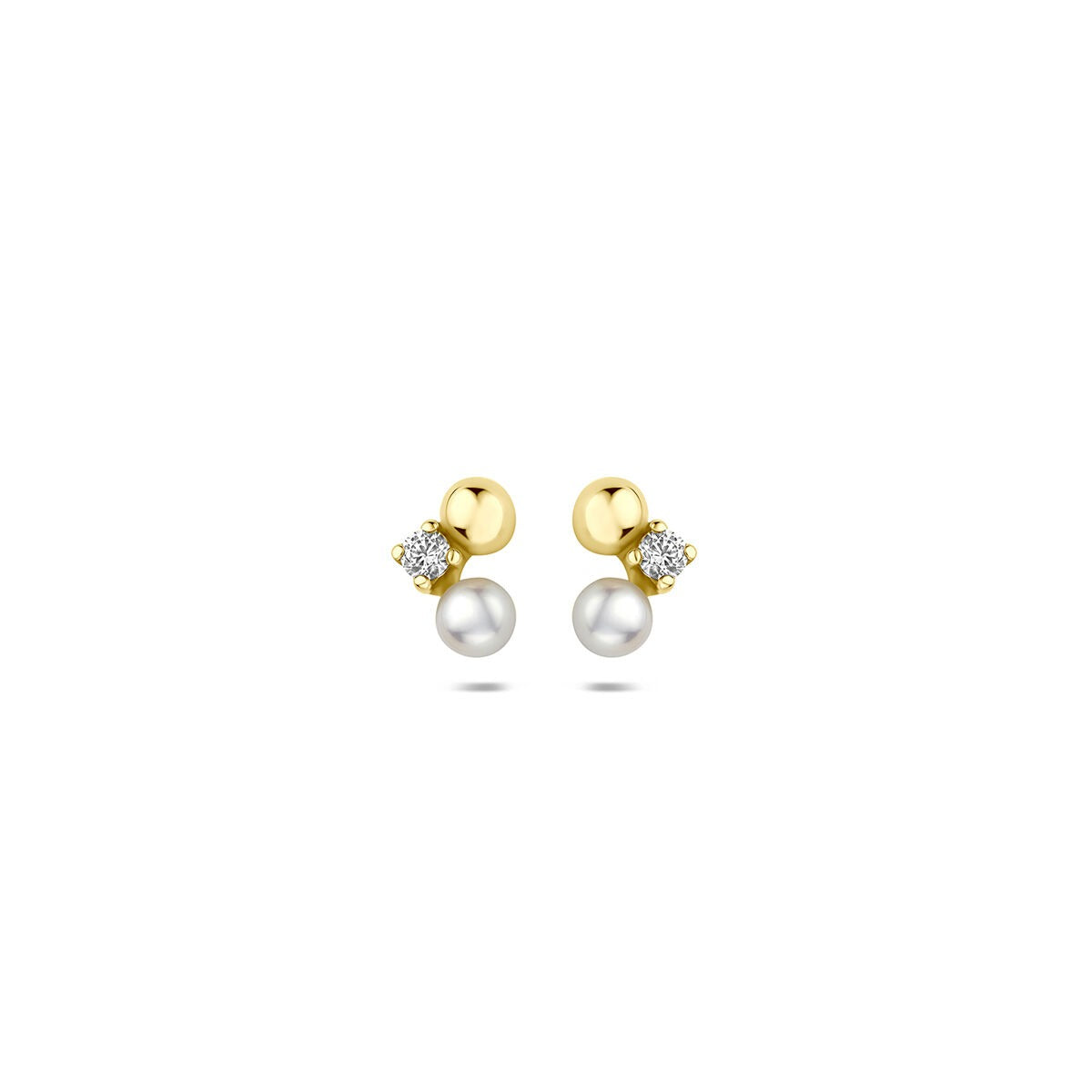 14k Gelbgoldene Ohrstecker mit Süßwasserperle und Zirkonia