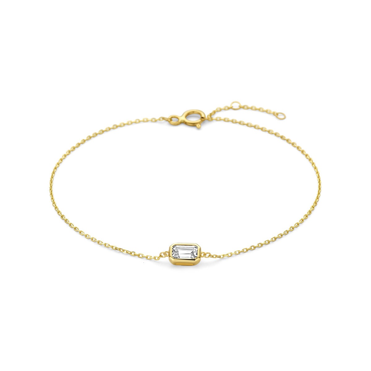 Armband aus 14k Gelbgold mit emerald-facettiertem Zirkonia in der Mitte