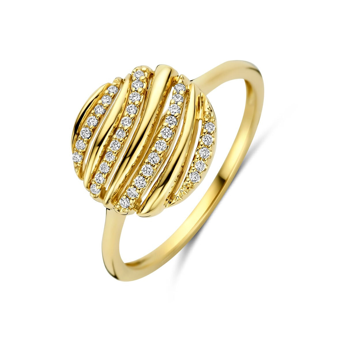 Ring aus 14k Gelbgold mit rundem Design und 0,09 ct Diamanten