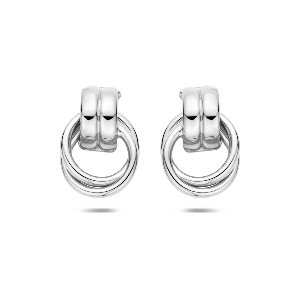 Gerhodinierte 925 Silber Steckerohrringe mit zwei ineinanderliegenden Ringen, 20 x 13,5 mm