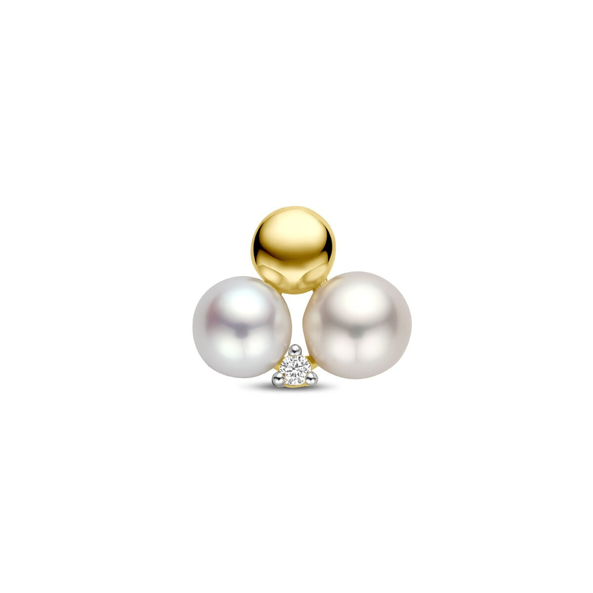 Goldener Anhänger mit einer Perle und einem Diamanten 14k 0,02ct h si, Durchmesser 11 mm