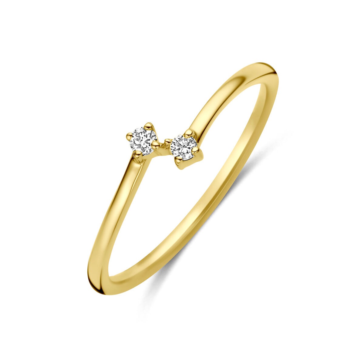 Ring aus 14k Gelbgold mit zwei Diamanten von 0,05 ct in schlichter, eleganter Form