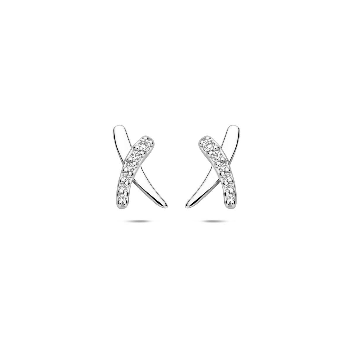 Silberne Ohrstecker für Damen mit Zirkonia in Pavé-Fassung, geschwungene Form