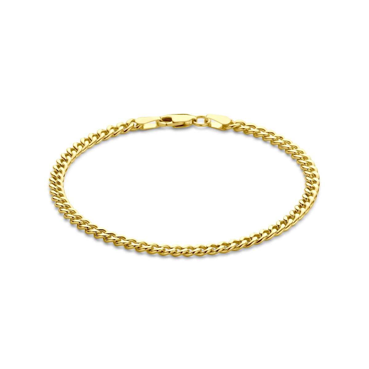 Geslepen Gourmette-Armband aus 14k Gelbgold mit silbernem Kern, 3,7 mm breit