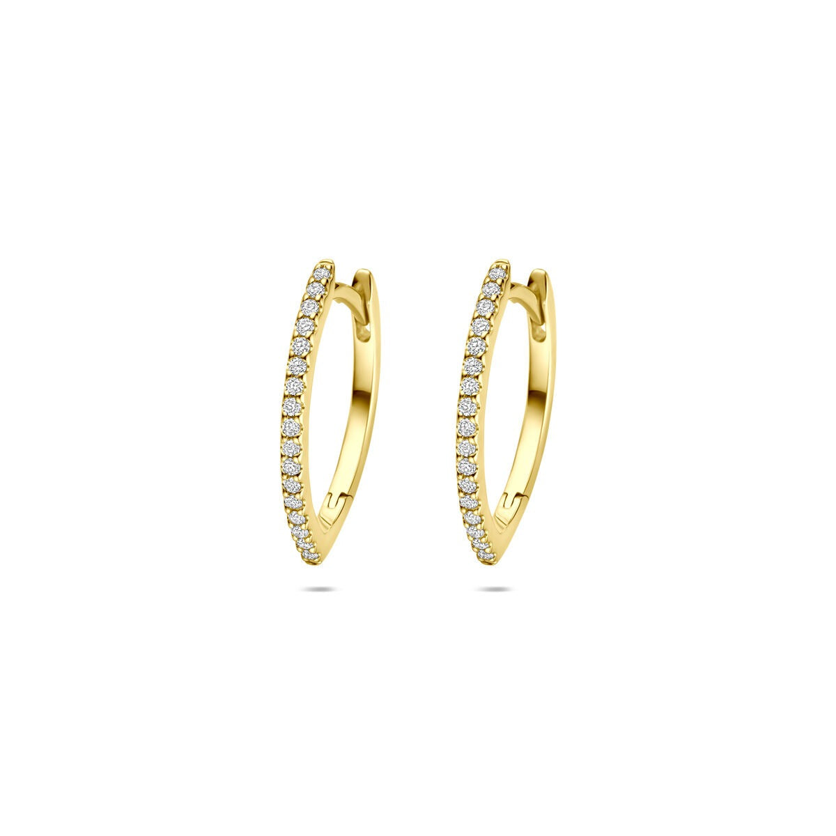 14k gold Klappohrringe mit 0,15 ct Diamanten, 16,5 mm, glänzende Oberfläche und zarte Steinbesetzung