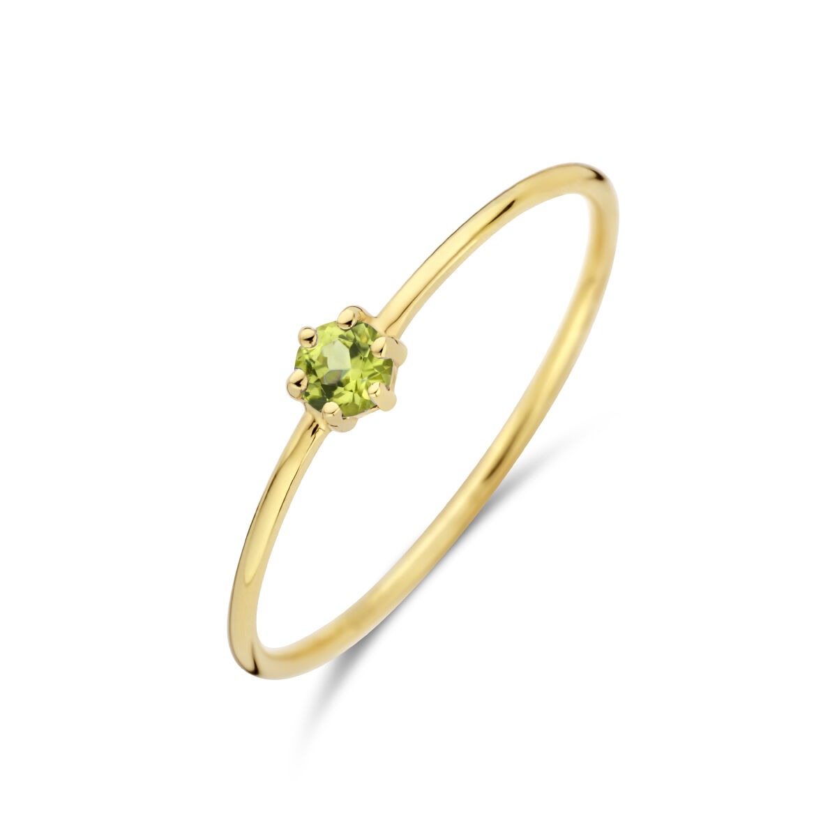 Ring aus 14k Gelbgold mit brillant geschliffenem Peridot als zentralem Stein