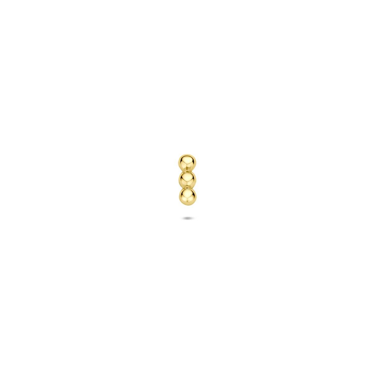 14k gold flat back Piercing mit drei kleinen, runden Kugeln in einer Reihe