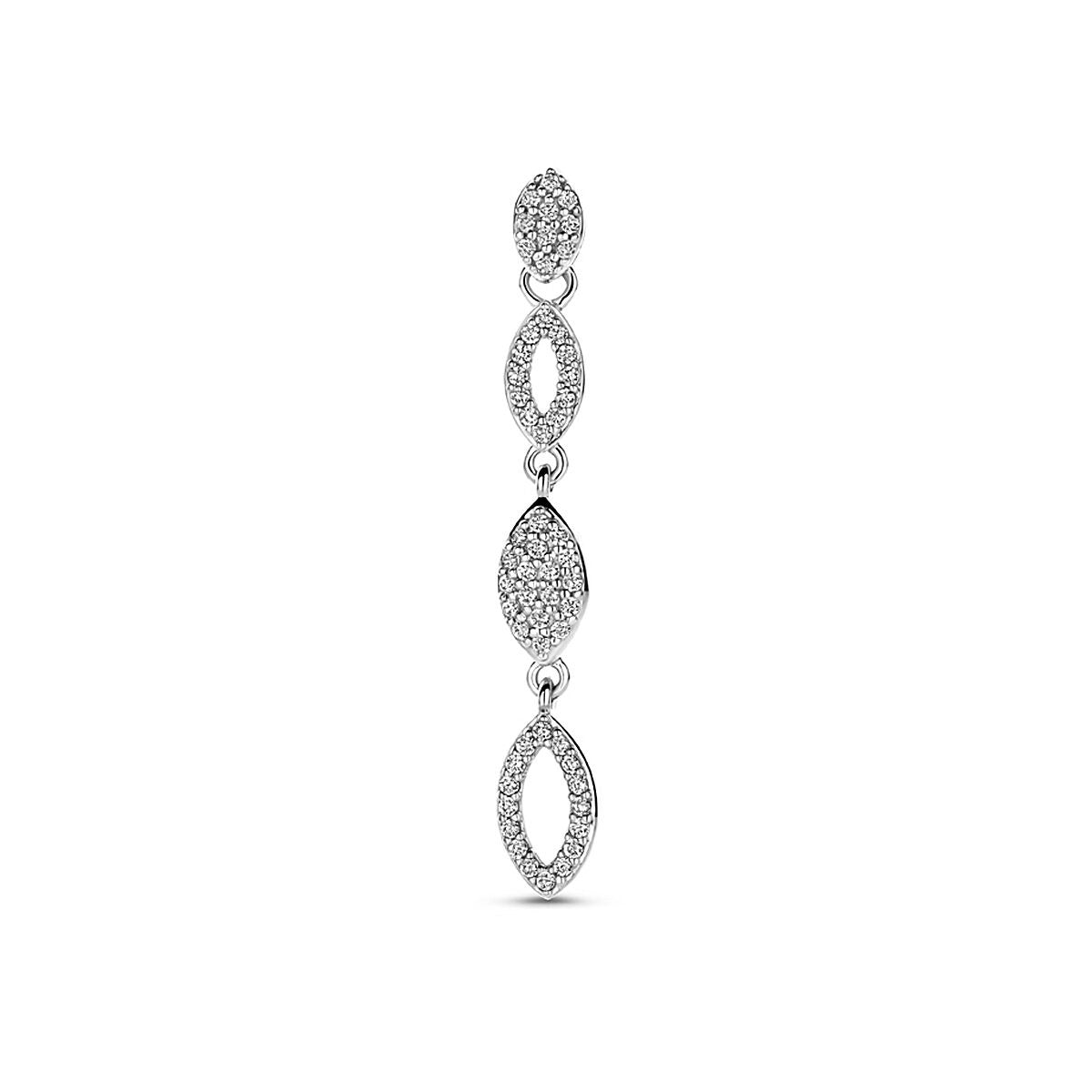 Hänger aus rhodiniertem 925 Silber mit Zirkonia, 37 mm lang, in geschwungener Form mit drei Elementen