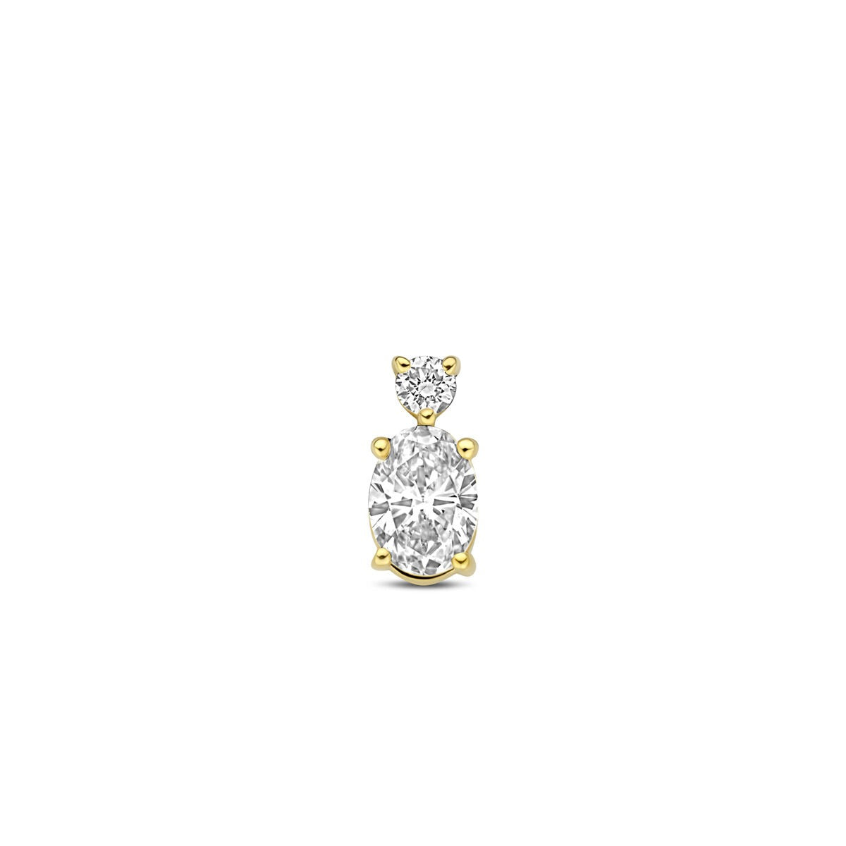 Hänger aus 14k Gelbgold mit einem ovalen lab-grown Diamanten und einem kleinen runden Diamanten oben