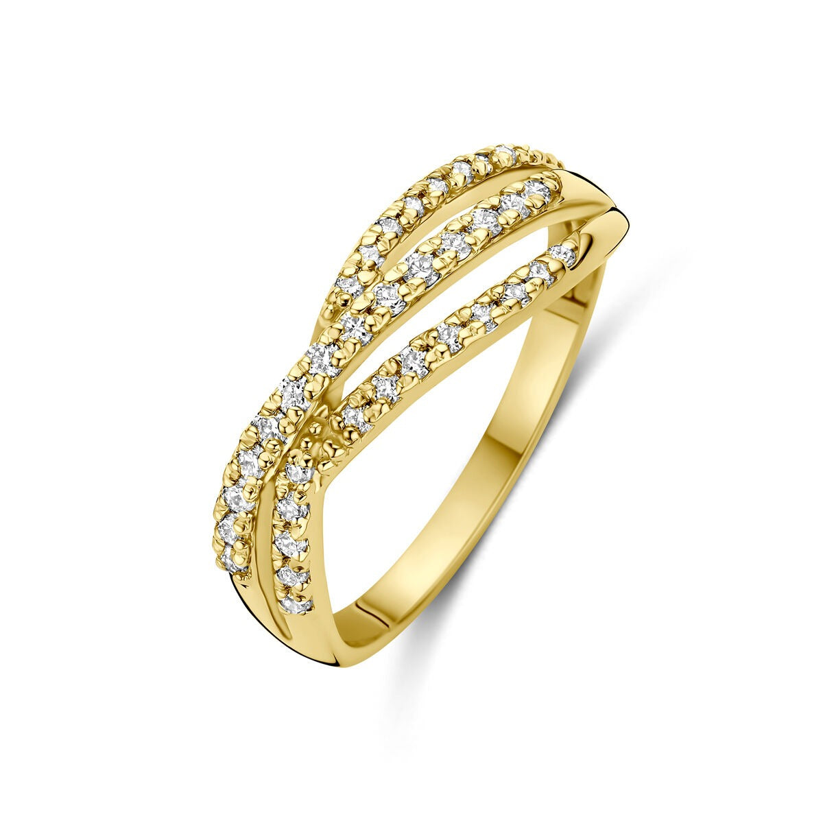 Ring aus 14k Gelbgold mit lab-grown Diamanten in zwei geschwungenen Reihen