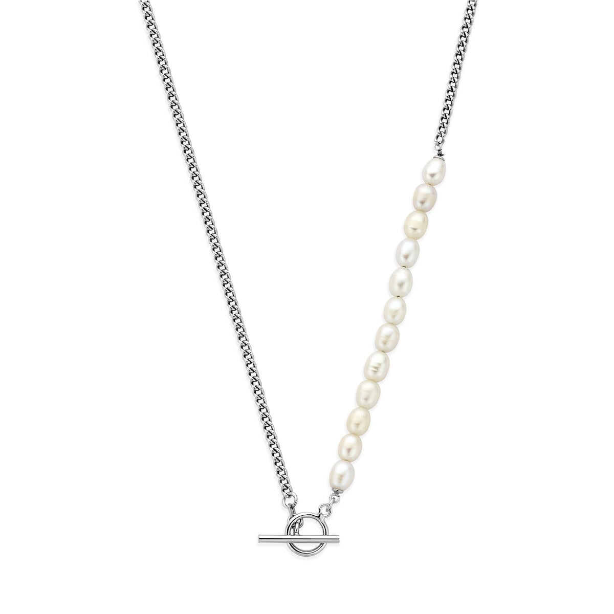 Collier aus rhodiniertem 925 Silber mit Süßwasserperlen und einem T-Karabinerverschluss