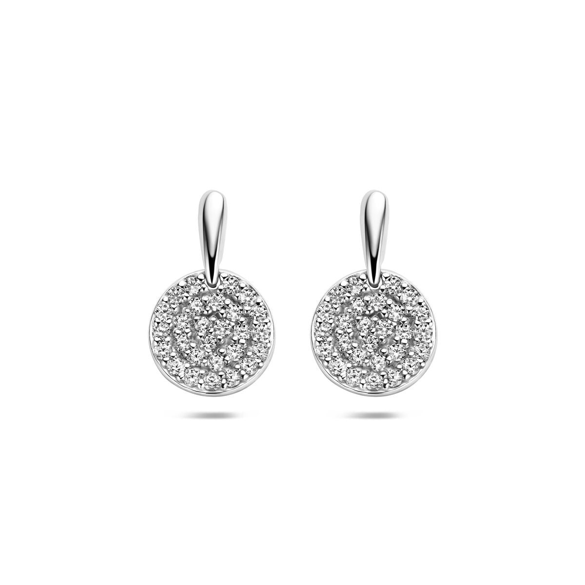 Gerhodinierte silberne Ohrringe mit pavé Zirkonia in runder Form