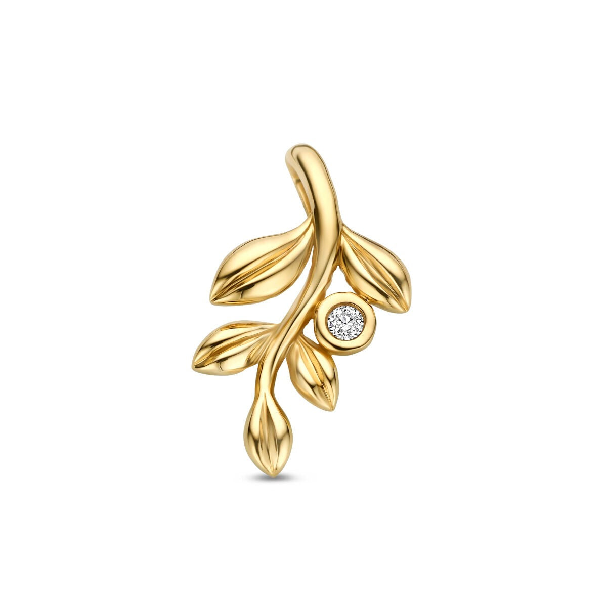 Hänger aus 14k Gelbgold mit Blattdesign und einem lab-grown Diamanten