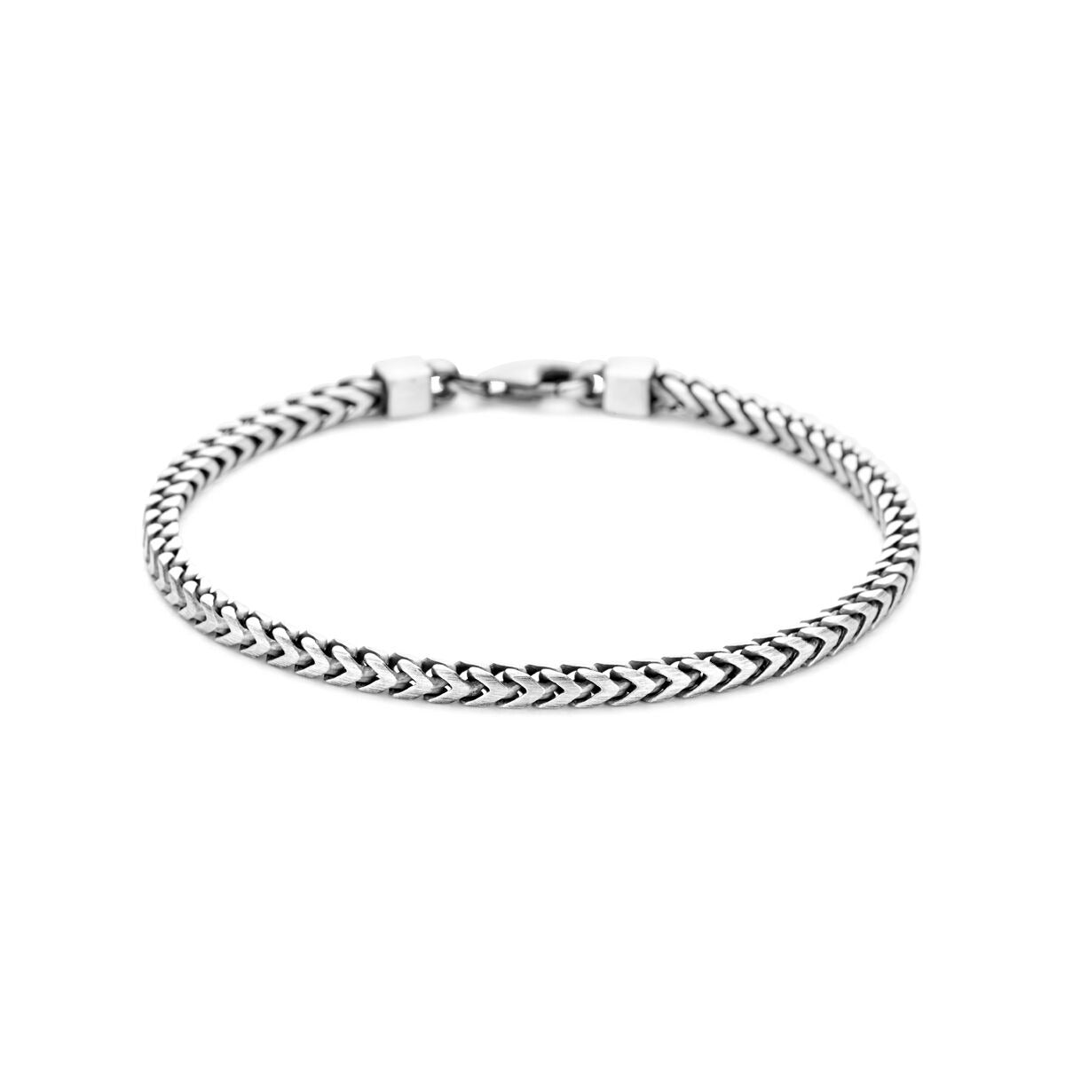 Herrenarmband aus oxidiertem Silber mit 3 mm breiten Fantasieschalen und einem sicheren Verschluss