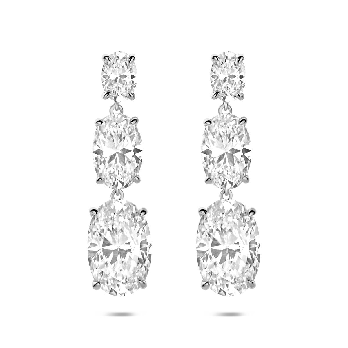 Gerhodinierte 925 Silberne Ohrringe mit Zirkonia in ovaler Form, dreireihig angeordnet