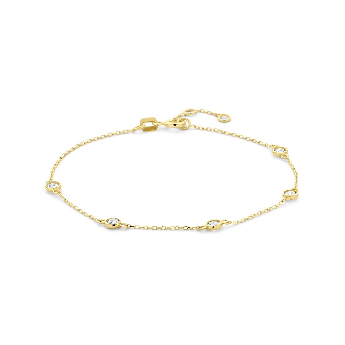 14k Gelbgold-Armband mit Zirkonia-Steinen in ovaler Form und feiner Kette