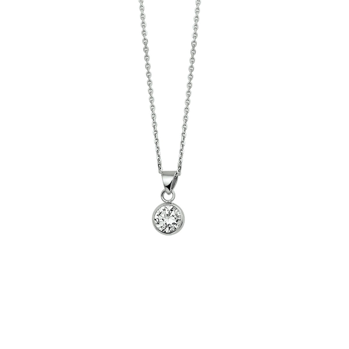 Silbernes Collier aus rhodiniertem 925 Silber mit Zirkonia-Anhänger in runder Form