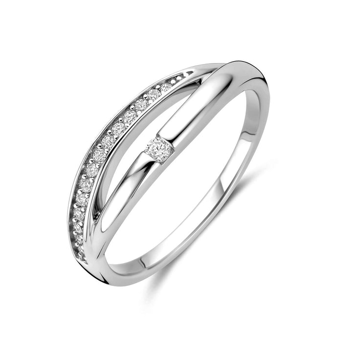 Zilveren dames ring met zirkonia – Gerhodineerd entourage ontwerp