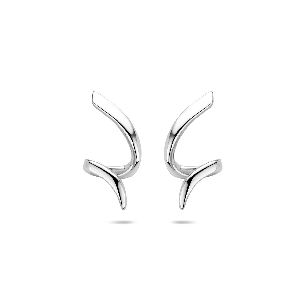 Zwei gedrehte Ohrstecker aus rhodiniertem 925 Silber, 18 x 9 mm, mit glänzender Oberfläche