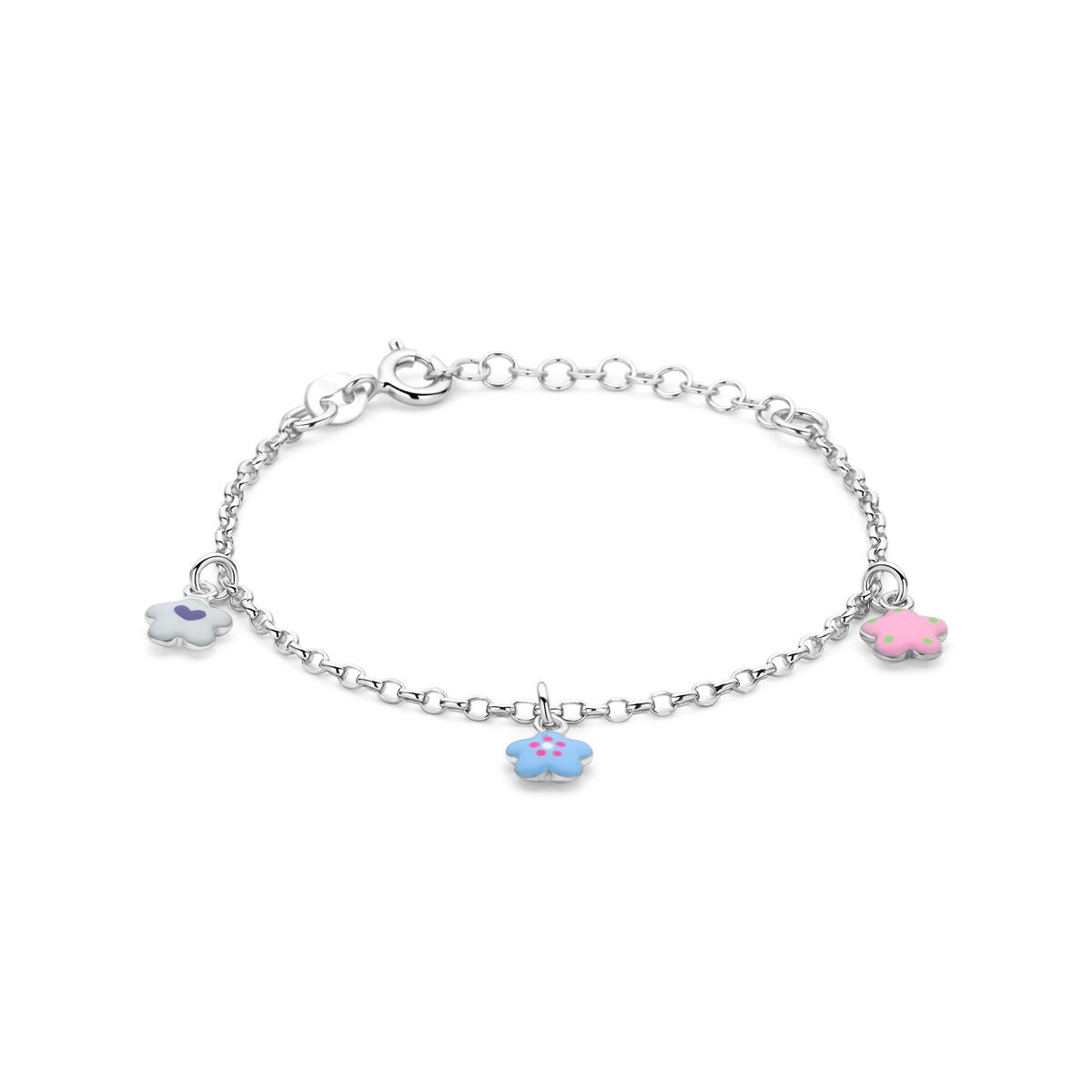 Armband aus rhodiniertem 925er Silber mit bunten Emaille-Blumenanhängern