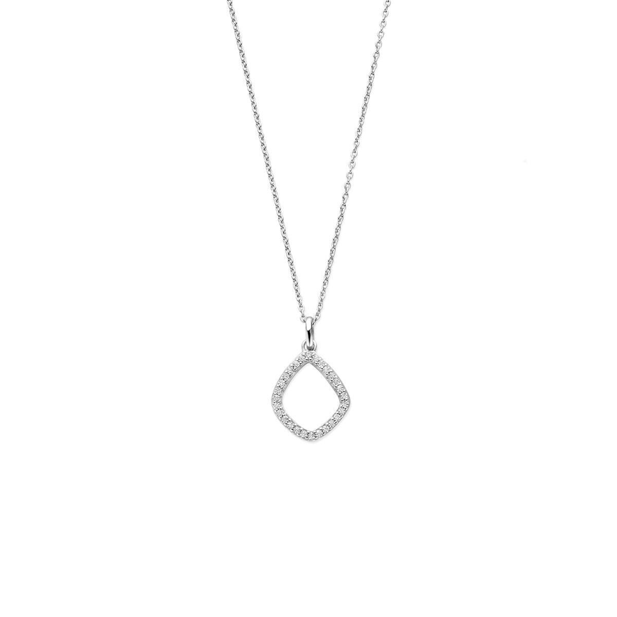 Silberne Kette mit rhombusförmigem Zirkonia-Anhänger und feiner Gliederung, Länge 41 - 43 - 45 cm