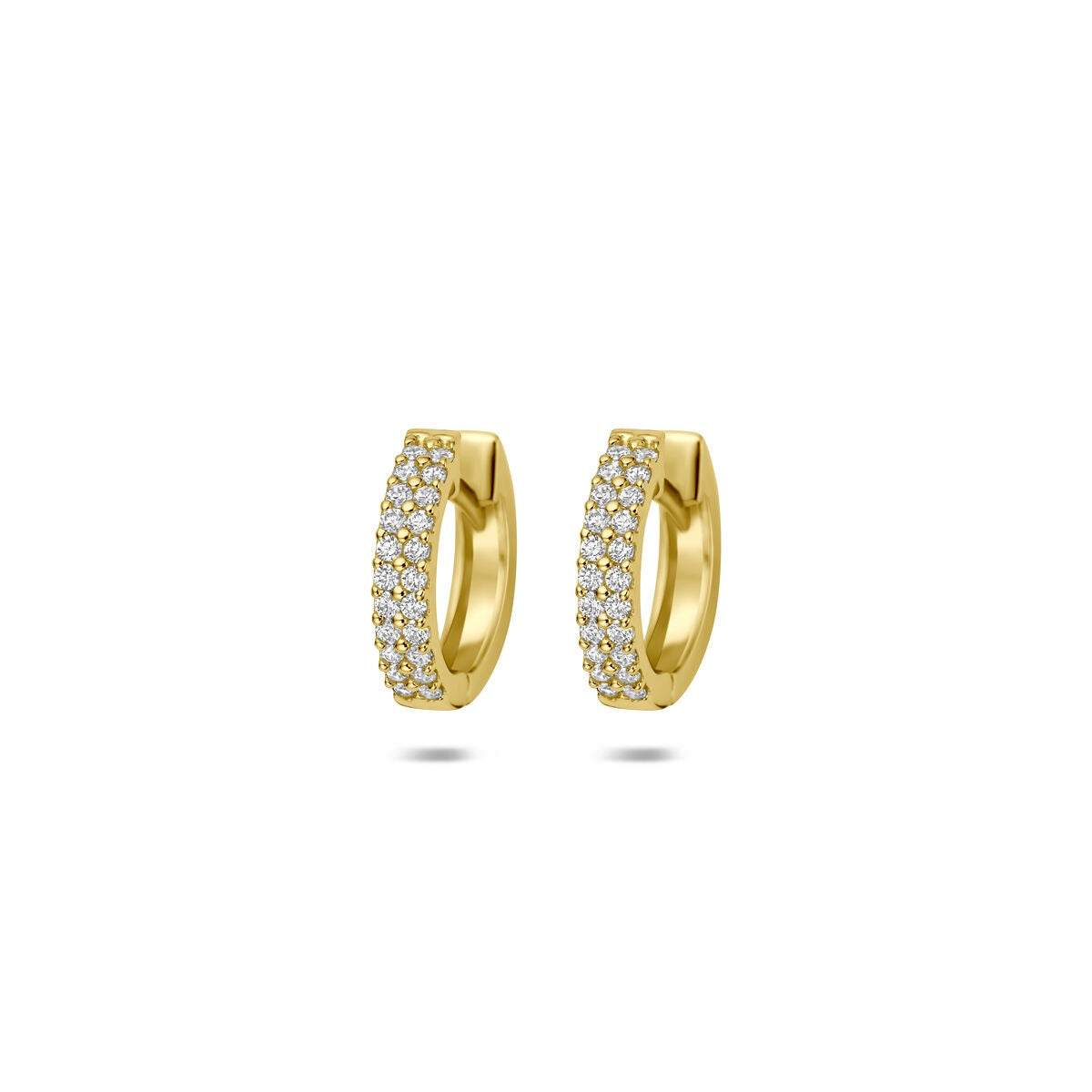 14k gelbgoldene Klappohringe mit Zirkonia-Steinen