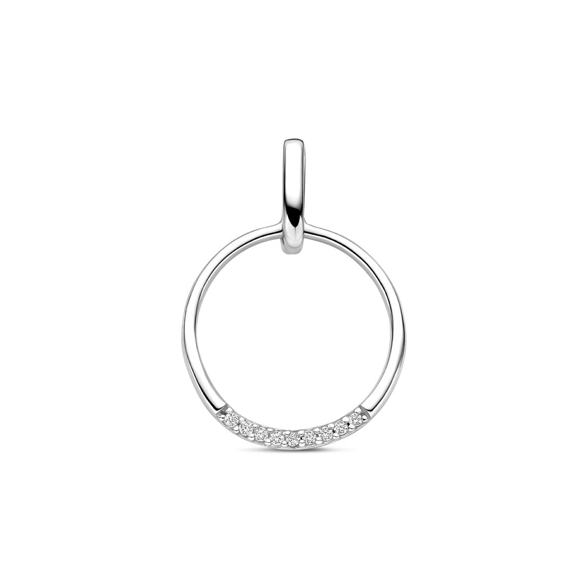Hänger aus rhodiniertem Silber mit Zirkonia, 22 mm, kreisförmig mit funkelnden Steinen