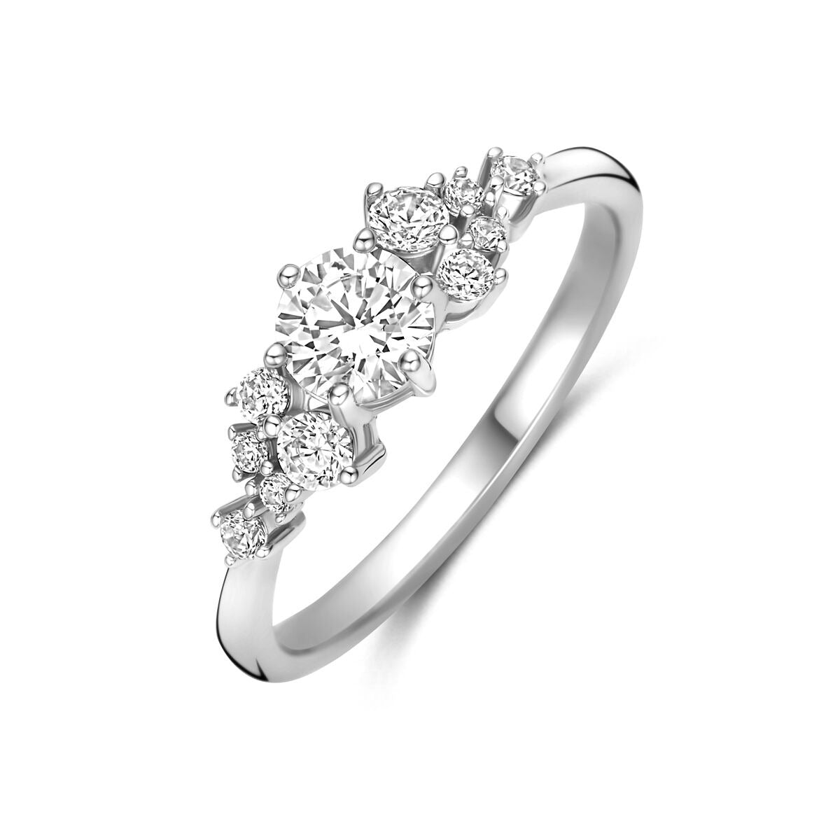 Ring aus rhodiniertem 925 Silber mit Zirkonia, 6 mm, in glänzender Ausführung und floralem Design