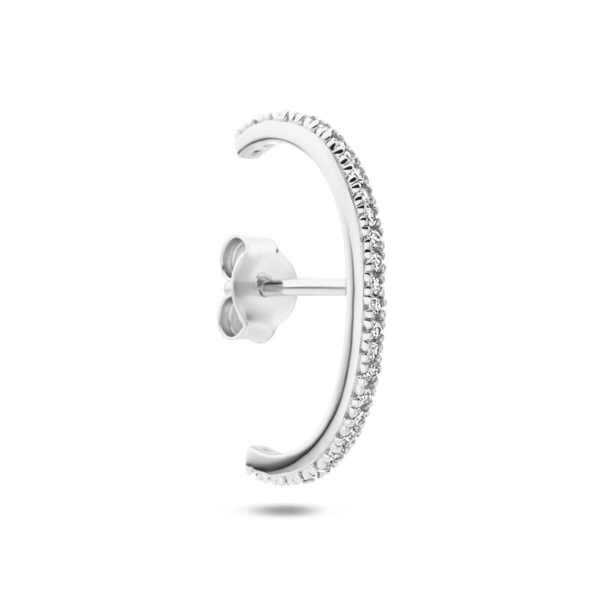 Gerhodinierte 925 Silber Ohrhänger mit Zirkonia, halbkreisförmig und funkelnd