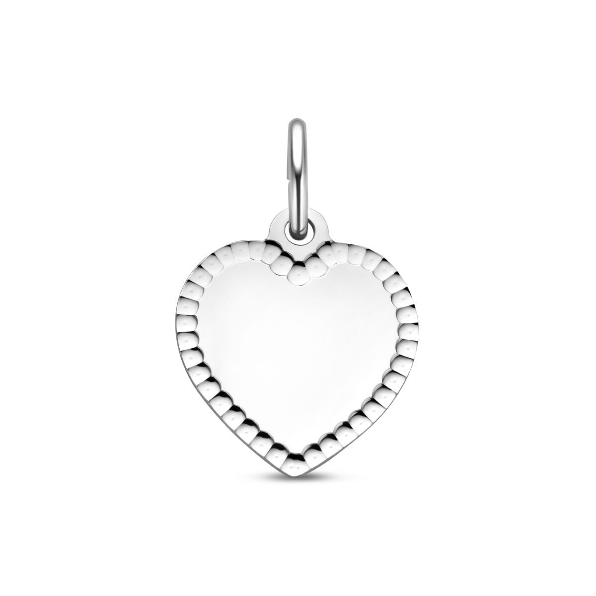 Gravierte Herz-Anhänger aus rhodiniertem 925 Silber, 19 mm groß mit gewelltem Rand