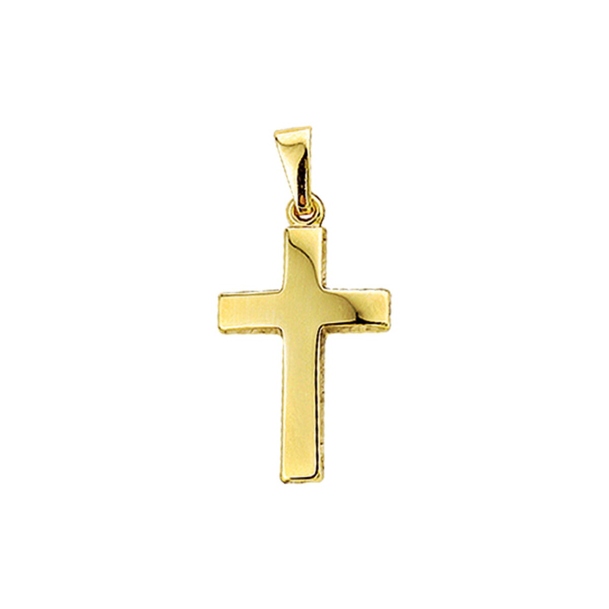 Hänger in Form eines Kreuzes aus 14-karätigem Gelbgold mit polierter Oberfläche