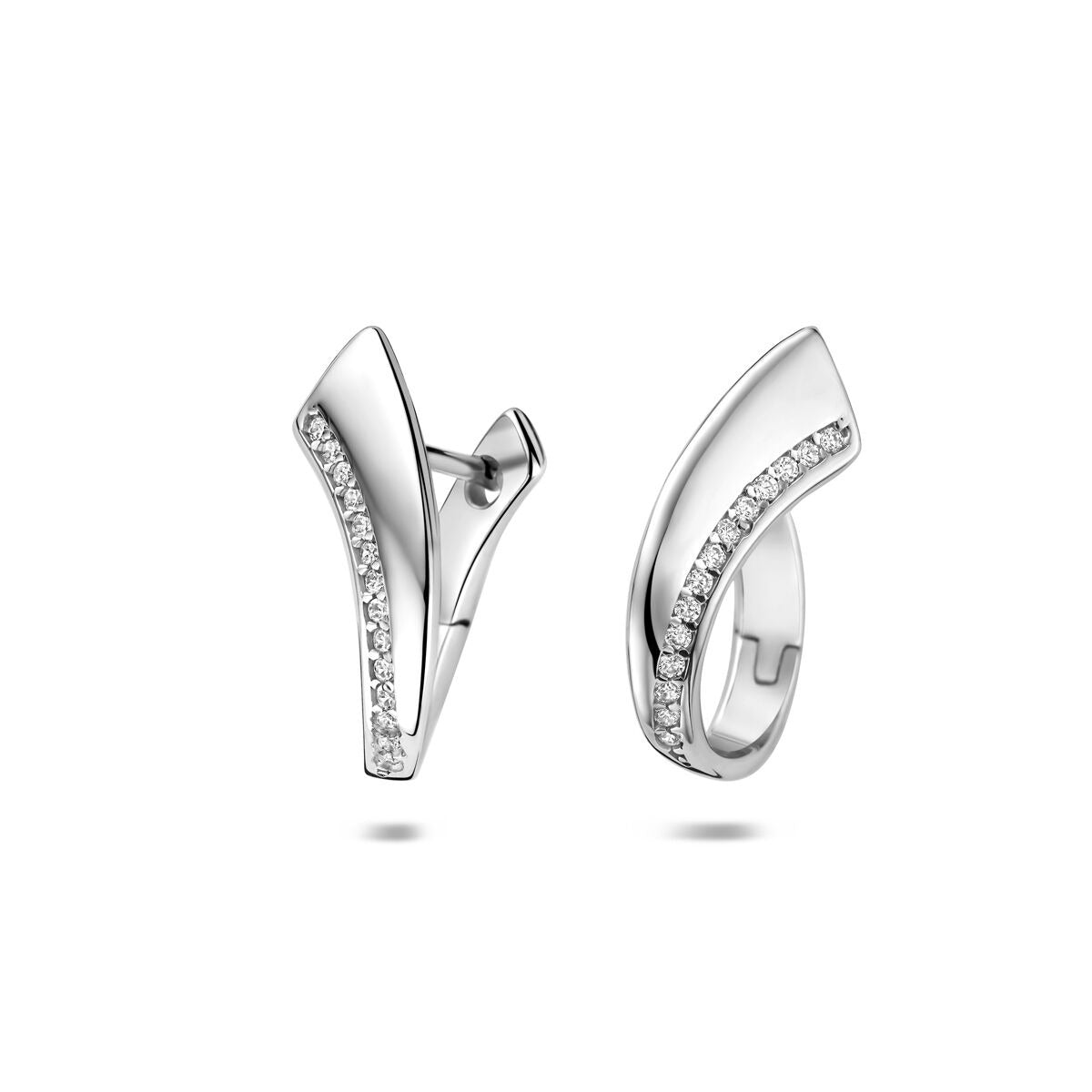 Gerhodinierte 925 Silber Klapohringe mit Zirkonia und geschwungener Form