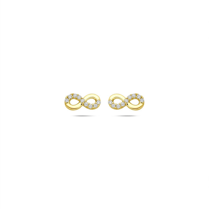 9k Geelgouden oorknoppen met infinity en zirkonia