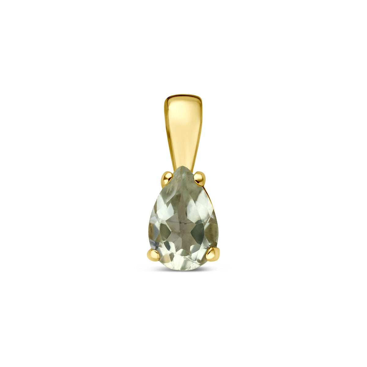 Hänger aus 14k Gelbgold mit grünem Amethyst in Tropfenform