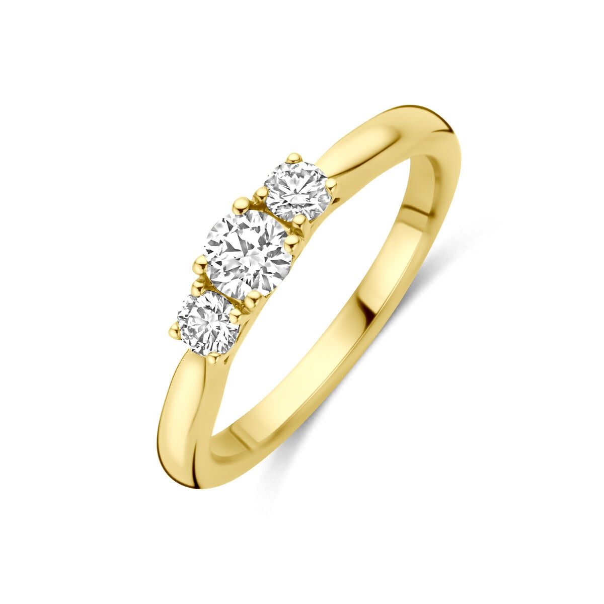 Ring aus 14k Gelbgold mit drei funkelnden, runden lab-grown Diamanten