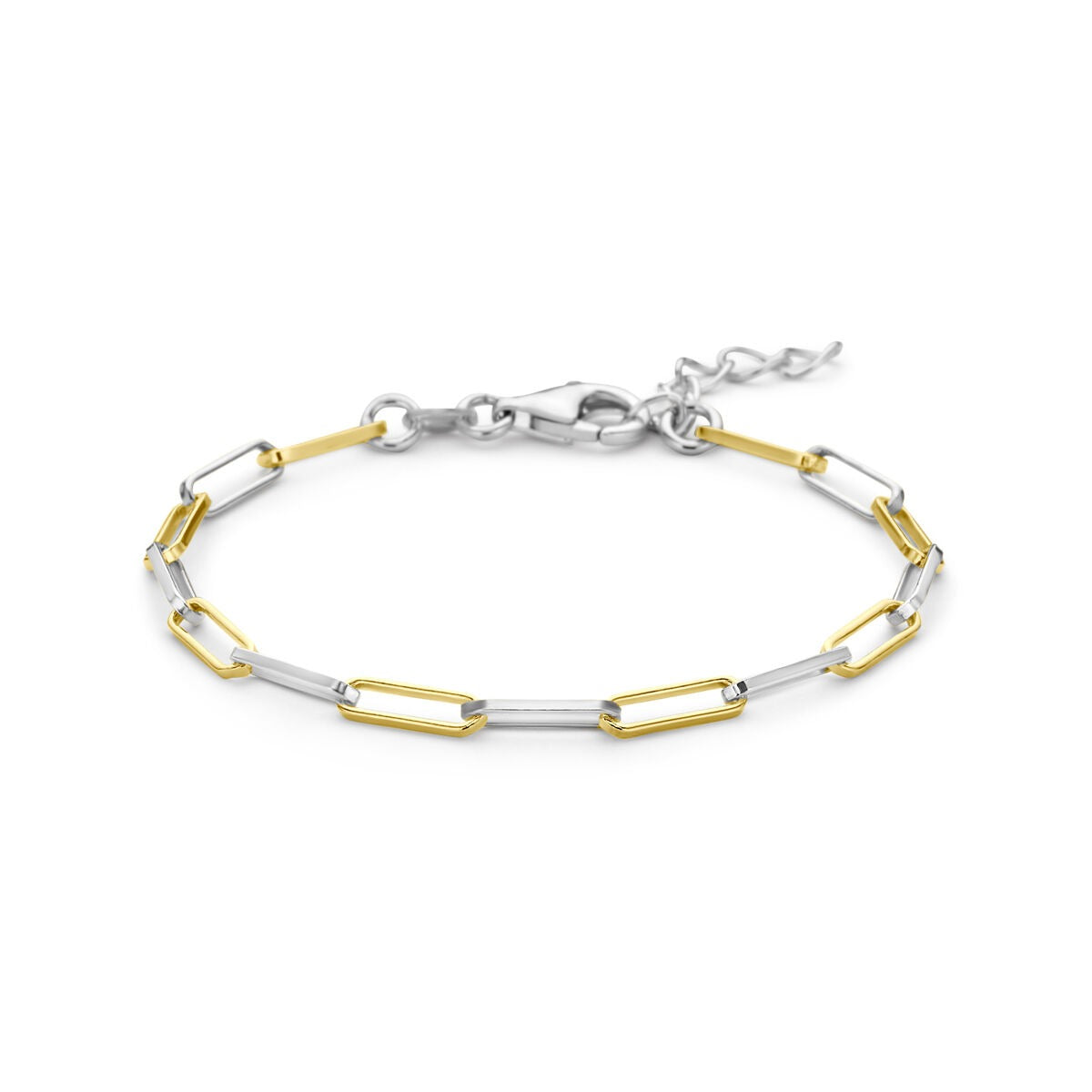 Vergoldetes und rhodiniertes 925 Silber Paperclip-Armband mit abwechselnd goldenen und silbernen Gliedern