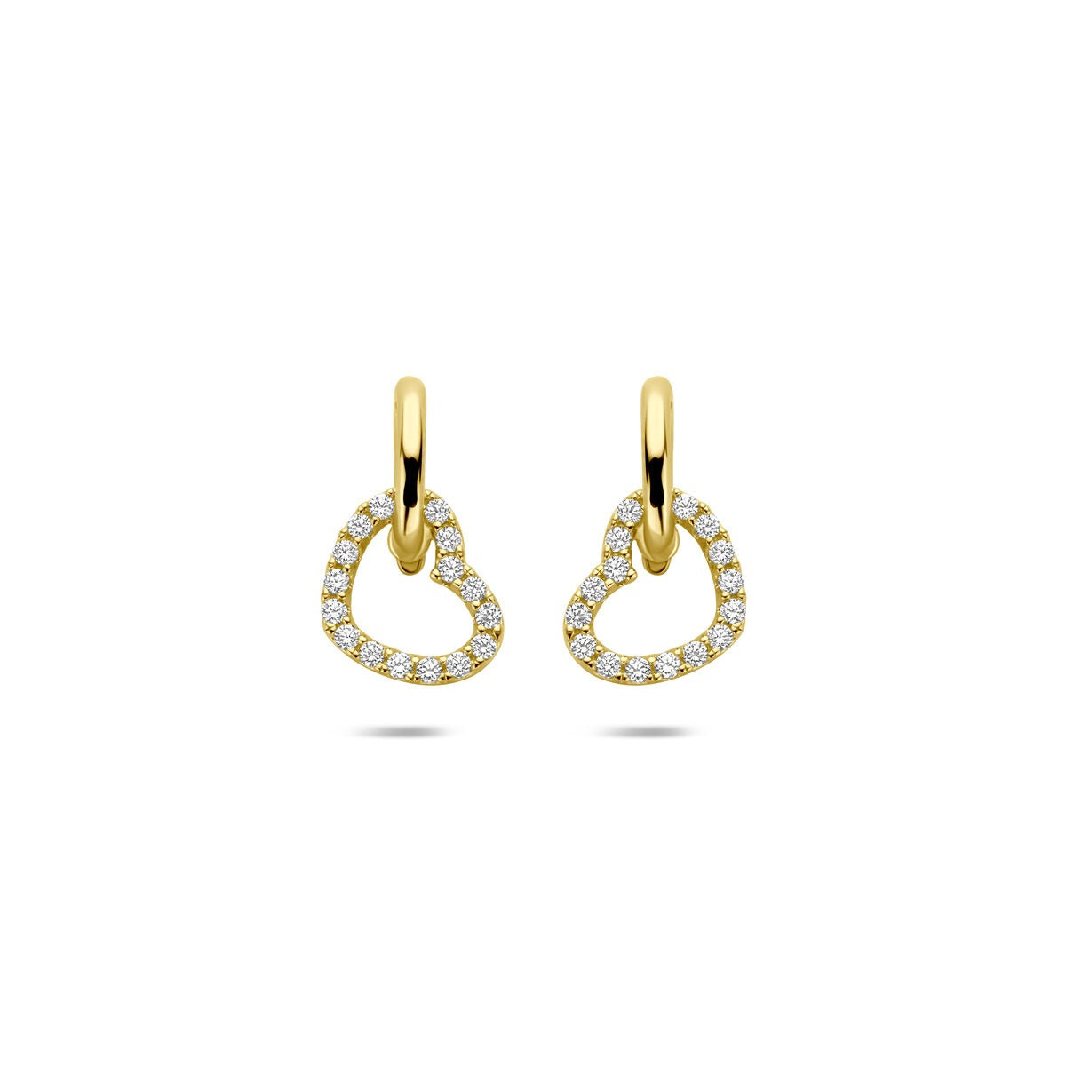 Goldene Ohrhänger in Herzform aus 14k Gold mit Zirkonia-Steinen