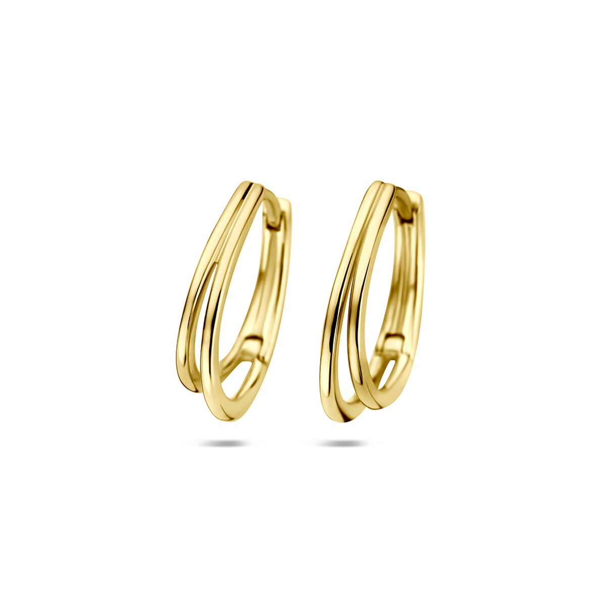 14k gelbgoldene Klappohrringe mit geschwungenem Design und glänzender Oberfläche