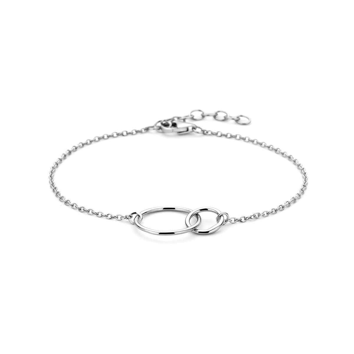 Armband aus rhodiniertem 925 Silber mit offenen Kreisen und feiner Kettenstruktur