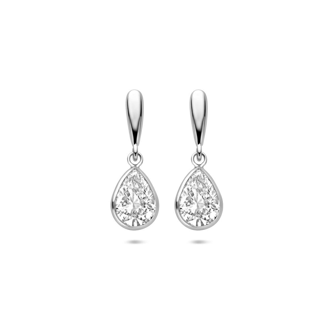 Zilveren oorhangers druppelvorm met zirkonia 20 mm