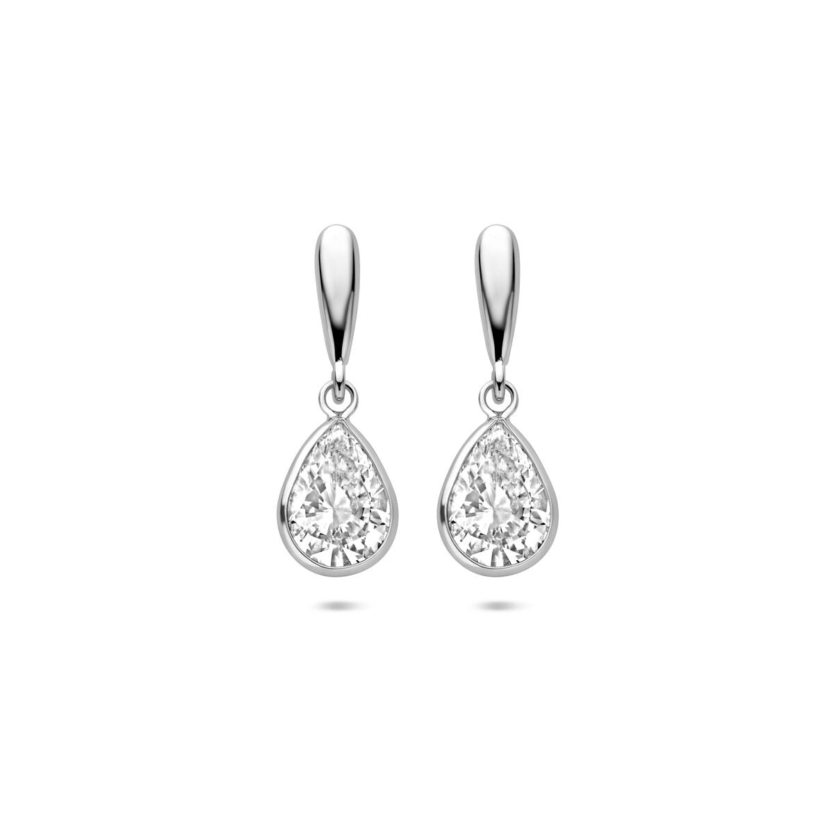 Silberne Tropfenohrringe mit Zirkonia, 20 mm lang, in klassischer Form.