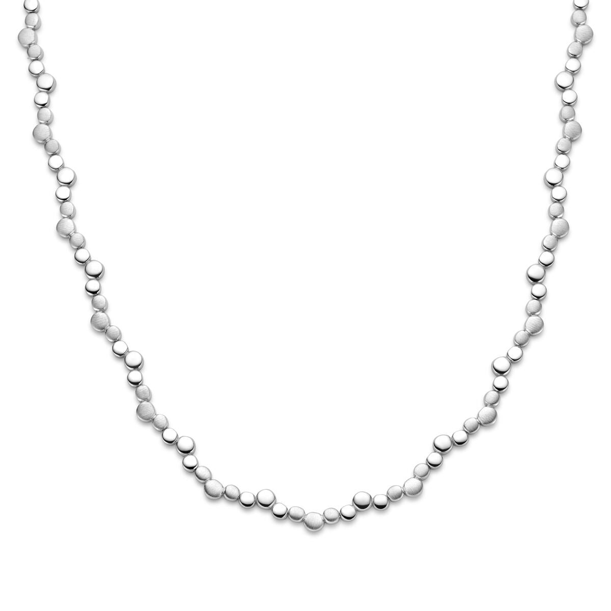 Zweireihiges Collier aus rhodiniertem 925 Silber mit runden, flachen Gliedern