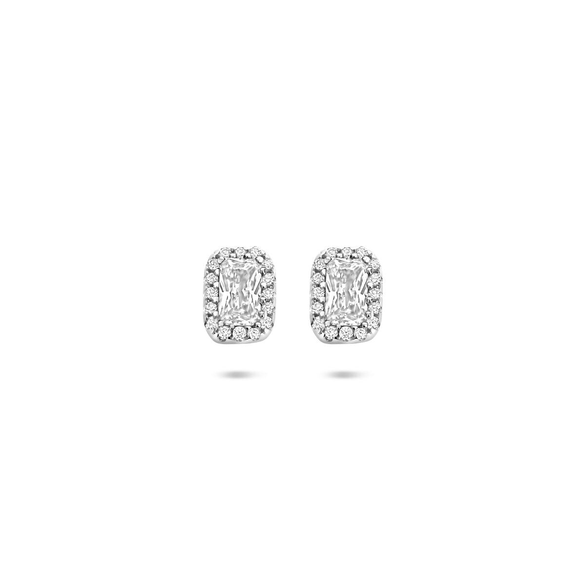Gerhodineerte 925 Silber-Ohrstecker mit Zirkonia in rechteckiger Form und funkelndem Design