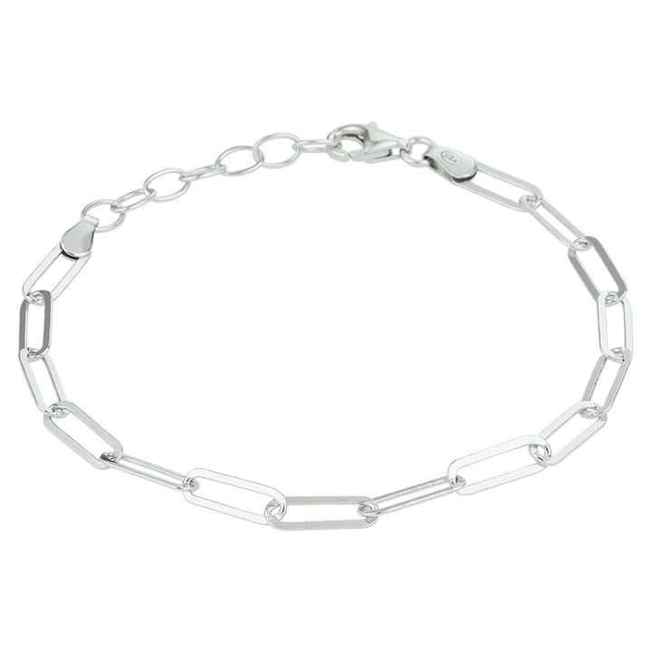 Armband Büroklammer Flachrohr 3,8 mm 16 + 3 cm Silber rhodiniert